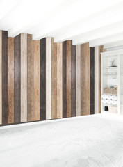 White bedroom minimal style Interior design with wood wall. 3D Rendering. 3D illustration