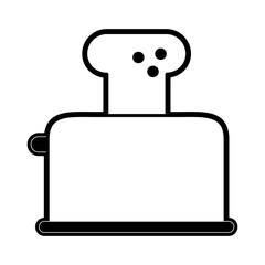 Obraz premium Black flat line toaster and bread over white background vector illustration