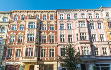 Fototapeta premium Renovated old houses seen at the Prenzlauer Berg district in Berlin, Germany
