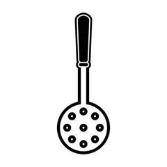 Black flat line handheld strainer over white background vector illustration