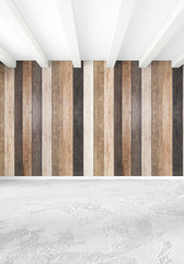 White bedroom minimal style Interior design with wood wall. 3D Rendering. 3D illustration