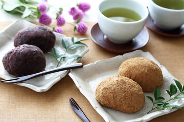 おはぎ　日本茶
