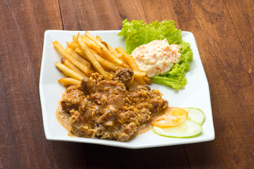 asian chicken chop with fries