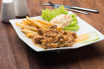 asian chicken chop with fries