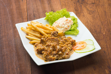 asian chicken chop with fries