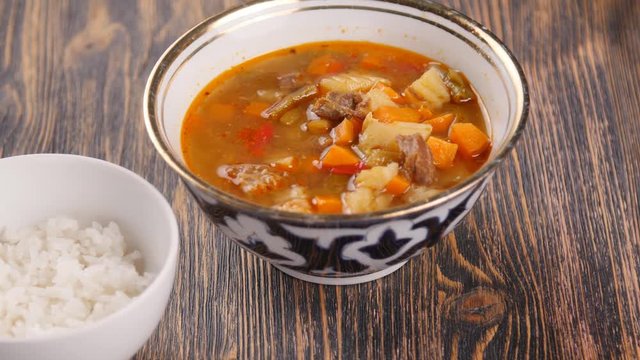 Traditional asian noodle lagman