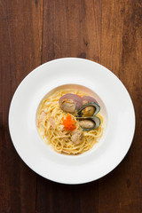 Pasta with seafood , scallop and mussel