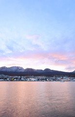 City of Ushuaia at the sunset.