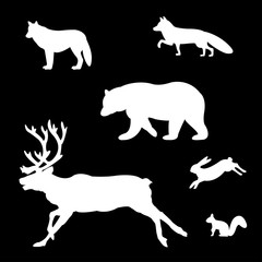 Set of silhouettes of wild animals.