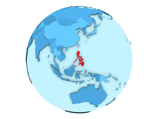 Philippines on blue globe isolated