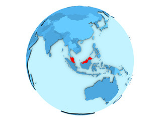 Malaysia on blue globe isolated