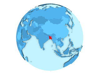 Bangladesh on blue globe isolated