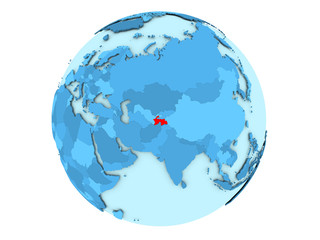Tajikistan on blue globe isolated