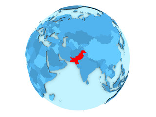 Pakistan on blue globe isolated
