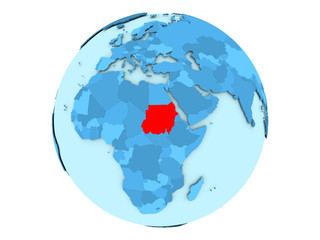 Sudan on blue globe isolated