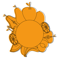 decorative frame with healthy fruits around  over white background vector illustration