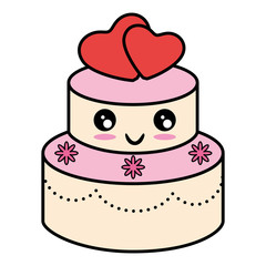 Cute wedding cake cute cartoon kawaii vector illustration  graphic 