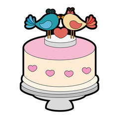 wedding cake with decorative couple of doves  icon over white background vector illustration