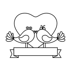 emblem with cute couple of doves and heart icon over white background vector illustration