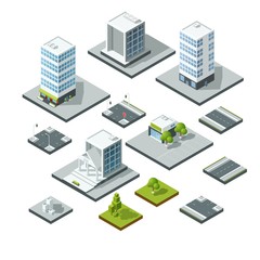 Fototapeta premium Set of isometric city landscape design elements. 3D constructor