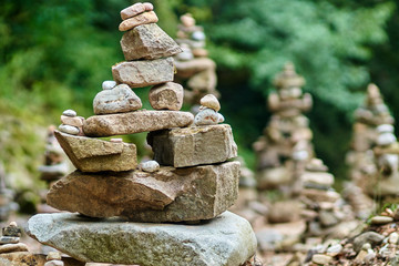Stones arranged zen-like by the river