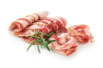 Bacon and rosemary isolated on white background