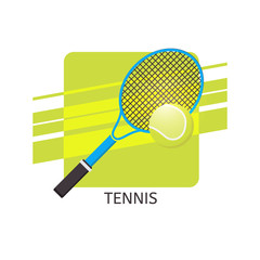 Tennis ball and racket vector icon. Isolated vector illustration.