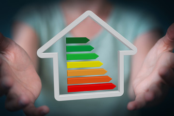 Businesswoman eco house concept 3D rendering