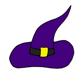sketch witch hat isolated on white. vector halloween doodle