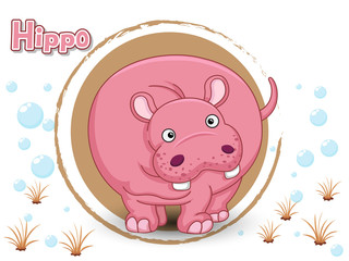 Cute Cartoon Hippo on a color background