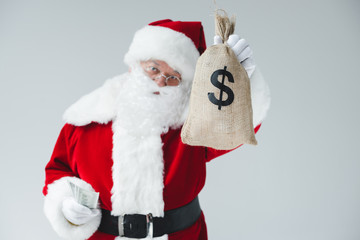 santa with dollar banknotes