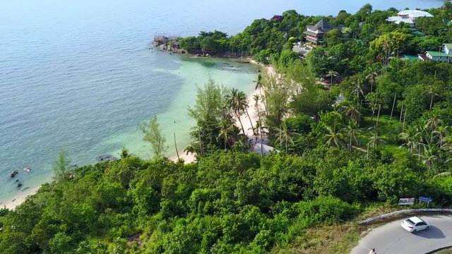Drone flying above Haad Son sand beach and Secret beach at koh Phangan island,Thailand