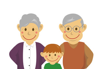 Family illustration (image) / grandparents and grandson  / from the waist up