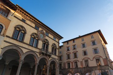 Exterior of typical Italian buildings in Lucca, Tuscany, Italy.