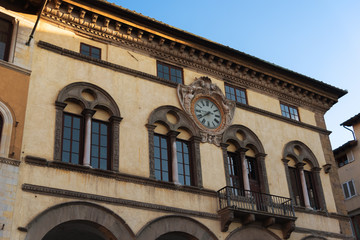 Details of the exterior of typical Italian buildings in Lucca, Tuscany, Italy.