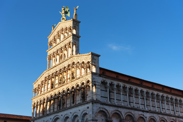 Fototapeta premium Details of the facade of Church San Michele in Foro (Saint Michael) in Lucca, Italy.