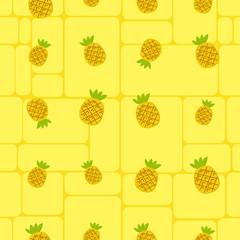 Seamless vector background, cute pineapple on yellow background.