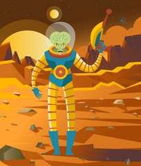 space alien martian on suit with raygun on mars © matiasdelcarmine