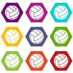 Fototapeta premium Black volleyball ball icon set color hexahedron