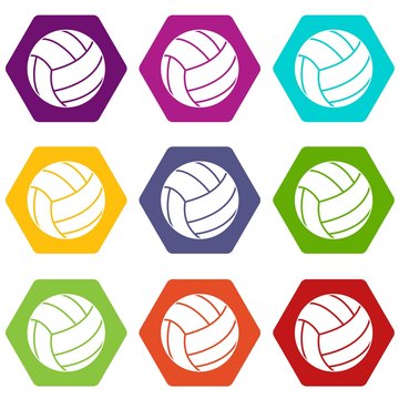 Black volleyball ball icon set color hexahedron