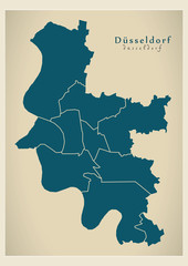 Modern City Map - Dusseldorf city of Germany with boroughs DE