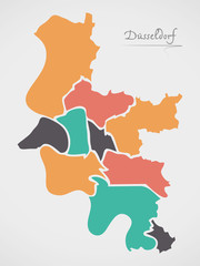 Dusseldorf Map with boroughs and modern round shapes