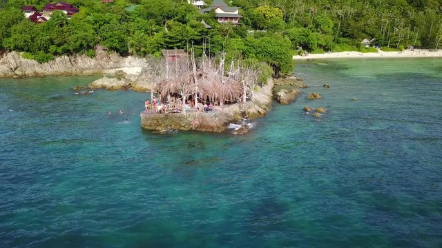 Drone flying above Haad Son sand beach and Secret beach at koh Phangan island,Thailand