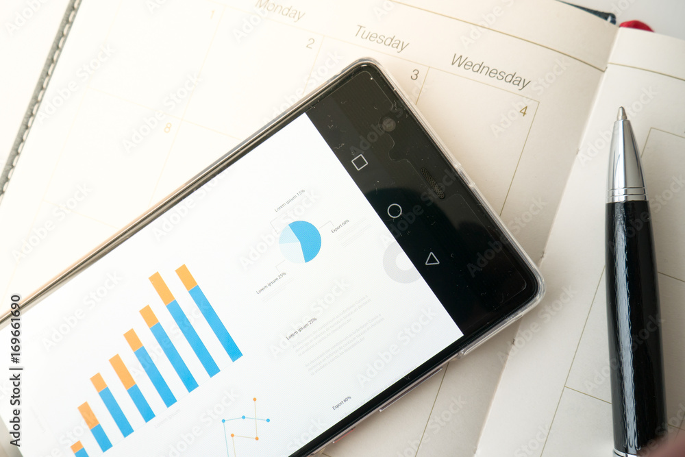 Poster smartphone show graph on display for analyzing
