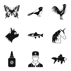 Animal care icons set, simple style