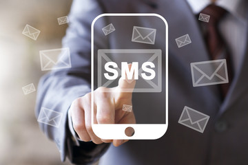 Businessman pressing modern technology panel sms message mail smartphone - obrazy, fototapety, plakaty