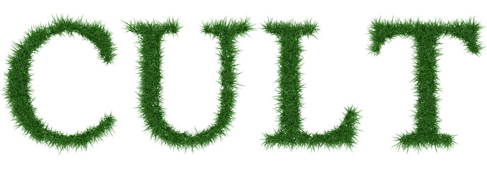 Cult - 3D rendering fresh Grass letters isolated on whhite background.