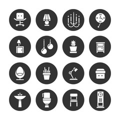 Interior design white icons collection