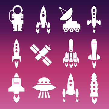 White shuttle, rockets and space