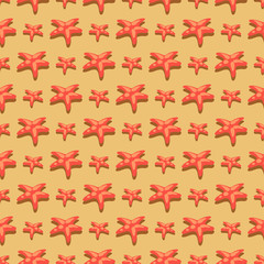 Abstract summer background with red starfish - seastar seamless pattern